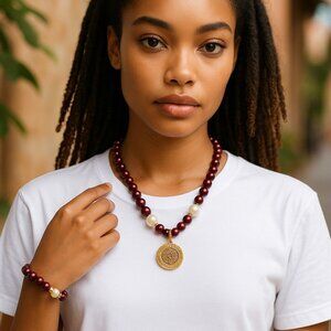 Classy in burgundy. Elegant pearl choker. Burgundy pearls enhanced with 16mm whi